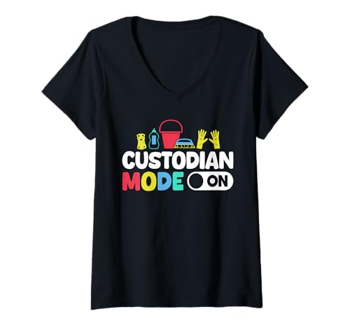 Damen School Custodian Janitor Mode On T-Shirt mit V-Ausschnitt Damen School Custodian Janitor Mode On T-Shirt mit V-Ausschnitt von Hausmeister Designs Schulwart