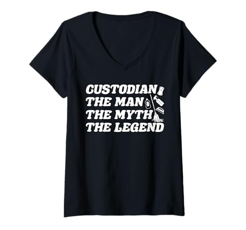Damen School Custodian Janitor The Man The Myth The Legend T-Shirt mit V-Ausschnitt Damen School Custodian Janitor The Man The Myth The Legend T-Shirt mit V-Ausschnitt von Hausmeister Designs Schulwart