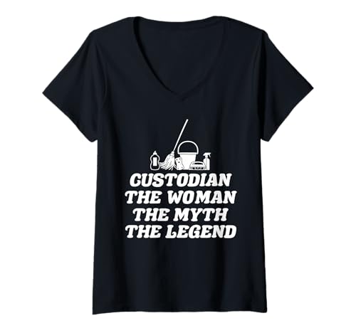Damen School Custodian Janitor The Woman The Myth The Legend T-Shirt mit V-Ausschnitt Damen School Custodian Janitor The Woman The Myth The Legend T-Shirt mit V-Ausschnitt von Hausmeister Designs Schulwart