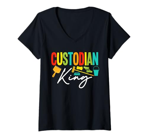 Damen School Custodian King Janitor T-Shirt mit V-Ausschnitt Damen School Custodian King Janitor T-Shirt mit V-Ausschnitt von Hausmeister Designs Schulwart