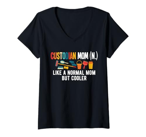 Damen School Custodian Mom Definition Janitor Mothers Day T-Shirt mit V-Ausschnitt Damen School Custodian Mom Definition Janitor Mothers Day T-Shirt mit V-Ausschnitt von Hausmeister Designs Schulwart