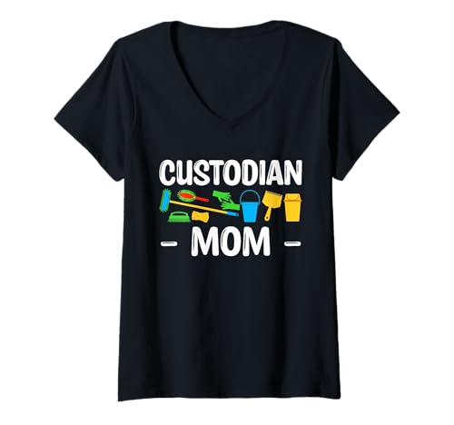 Damen School Custodian Mom Janitor Mothers Day T-Shirt mit V-Ausschnitt Damen School Custodian Mom Janitor Mothers Day T-Shirt mit V-Ausschnitt von Hausmeister Designs Schulwart