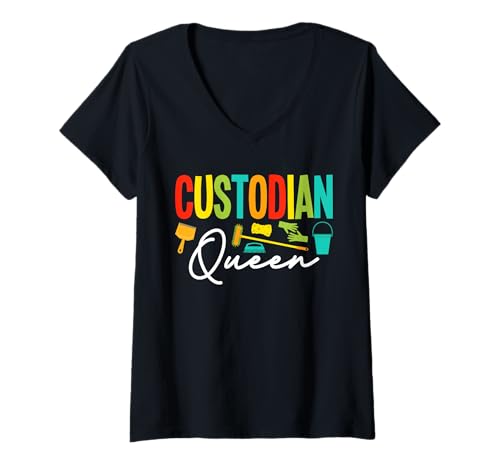 Damen School Custodian Queen Janitor T-Shirt mit V-Ausschnitt Damen School Custodian Queen Janitor T-Shirt mit V-Ausschnitt von Hausmeister Designs Schulwart