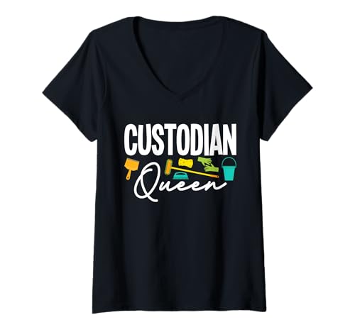 Damen School Custodian Queen Janitor T-Shirt mit V-Ausschnitt Damen School Custodian Queen Janitor T-Shirt mit V-Ausschnitt von Hausmeister Designs Schulwart