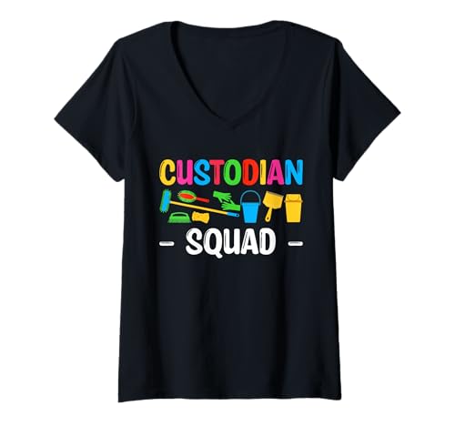Damen School Custodian Squad Janitor T-Shirt mit V-Ausschnitt Damen School Custodian Squad Janitor T-Shirt mit V-Ausschnitt von Hausmeister Designs Schulwart