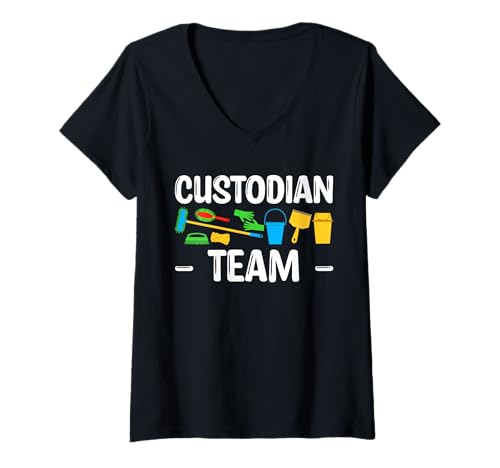 Damen School Custodian Team Janitor T-Shirt mit V-Ausschnitt Damen School Custodian Team Janitor T-Shirt mit V-Ausschnitt von Hausmeister Designs Schulwart