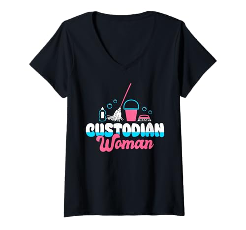 Damen School Custodian Woman Janitor T-Shirt mit V-Ausschnitt Damen School Custodian Woman Janitor T-Shirt mit V-Ausschnitt von Hausmeister Designs Schulwart