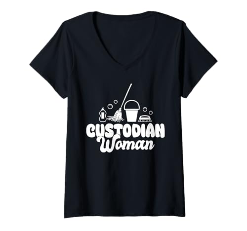 Damen School Custodian Woman Janitor T-Shirt mit V-Ausschnitt Damen School Custodian Woman Janitor T-Shirt mit V-Ausschnitt von Hausmeister Designs Schulwart