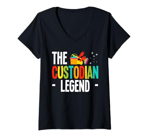 Damen The School Custodian Legend Janitor T-Shirt mit V-Ausschnitt Damen The School Custodian Legend Janitor T-Shirt mit V-Ausschnitt von Hausmeister Designs Schulwart