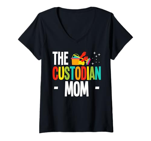Damen The School Custodian Mom Janitor Mothers Day T-Shirt mit V-Ausschnitt Damen The School Custodian Mom Janitor Mothers Day T-Shirt mit V-Ausschnitt von Hausmeister Designs Schulwart