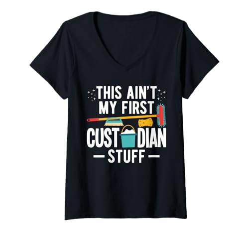 Damen This Aint My First School Custodian Stuff Janitor T-Shirt mit V-Ausschnitt Damen This Aint My First School Custodian Stuff Janitor T-Shirt mit V-Ausschnitt von Hausmeister Designs Schulwart