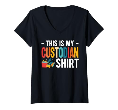 Damen This Is My School Custodian Shirt Janitor T-Shirt mit V-Ausschnitt Damen This Is My School Custodian Shirt Janitor T-Shirt mit V-Ausschnitt von Hausmeister Designs Schulwart