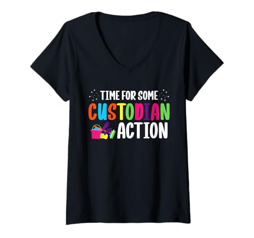 Damen Time For Some School Custodian Action Janitor T-Shirt mit V-Ausschnitt Damen Time For Some School Custodian Action Janitor T-Shirt mit V-Ausschnitt von Hausmeister Designs Schulwart