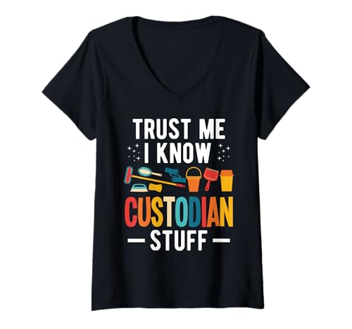 Damen Trust Me I Know School Custodian Stuff Janitor T-Shirt mit V-Ausschnitt Damen Trust Me I Know School Custodian Stuff Janitor T-Shirt mit V-Ausschnitt von Hausmeister Designs Schulwart