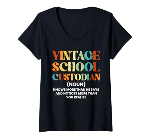 Damen Vintage School Custodian Definition Janitor T-Shirt mit V-Ausschnitt Damen Vintage School Custodian Definition Janitor T-Shirt mit V-Ausschnitt von Hausmeister Designs Schulwart