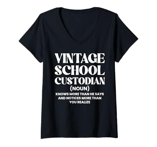 Damen Vintage School Custodian Definition Janitor T-Shirt mit V-Ausschnitt Damen Vintage School Custodian Definition Janitor T-Shirt mit V-Ausschnitt von Hausmeister Designs Schulwart