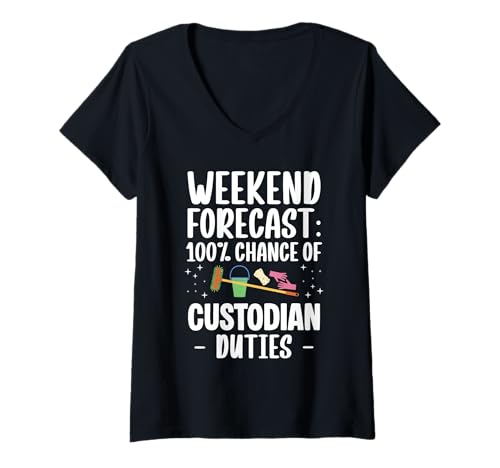 Damen Weekend Forecast 100% Chance Of School Custodian Duties T-Shirt mit V-Ausschnitt Damen Weekend Forecast 100% Chance Of School Custodian Duties T-Shirt mit V-Ausschnitt von Hausmeister Designs Schulwart