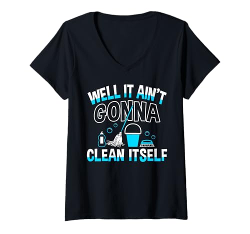 Damen Well It Aint Gonna Clean Itself School Custodian Janitor T-Shirt mit V-Ausschnitt Damen Well It Aint Gonna Clean Itself School Custodian Janitor T-Shirt mit V-Ausschnitt von Hausmeister Designs Schulwart