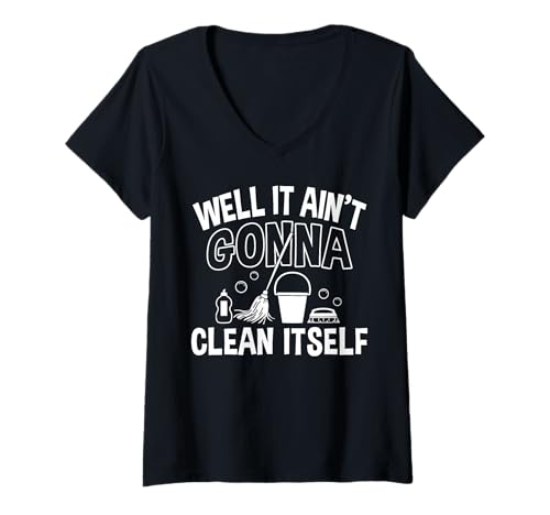 Damen Well It Aint Gonna Clean Itself School Custodian Janitor T-Shirt mit V-Ausschnitt Damen Well It Aint Gonna Clean Itself School Custodian Janitor T-Shirt mit V-Ausschnitt von Hausmeister Designs Schulwart