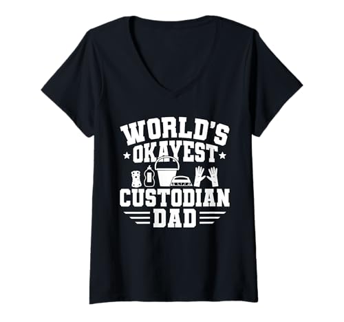 Damen Worlds Okayest School Custodian Dad Fathers Day Janitor T-Shirt mit V-Ausschnitt Damen Worlds Okayest School Custodian Dad Fathers Day Janitor T-Shirt mit V-Ausschnitt von Hausmeister Designs Schulwart