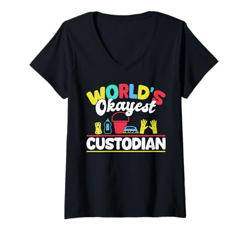Damen Worlds Okayest School Custodian Janitor T-Shirt mit V-Ausschnitt Damen Worlds Okayest School Custodian Janitor T-Shirt mit V-Ausschnitt von Hausmeister Designs Schulwart