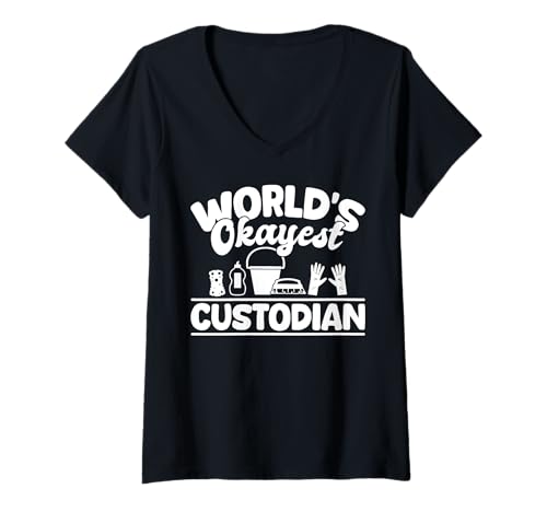 Damen Worlds Okayest School Custodian Janitor T-Shirt mit V-Ausschnitt Damen Worlds Okayest School Custodian Janitor T-Shirt mit V-Ausschnitt von Hausmeister Designs Schulwart