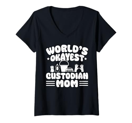 Damen Worlds Okayest School Custodian Mom Mothers Day Janitor T-Shirt mit V-Ausschnitt Damen Worlds Okayest School Custodian Mom Mothers Day Janitor T-Shirt mit V-Ausschnitt von Hausmeister Designs Schulwart