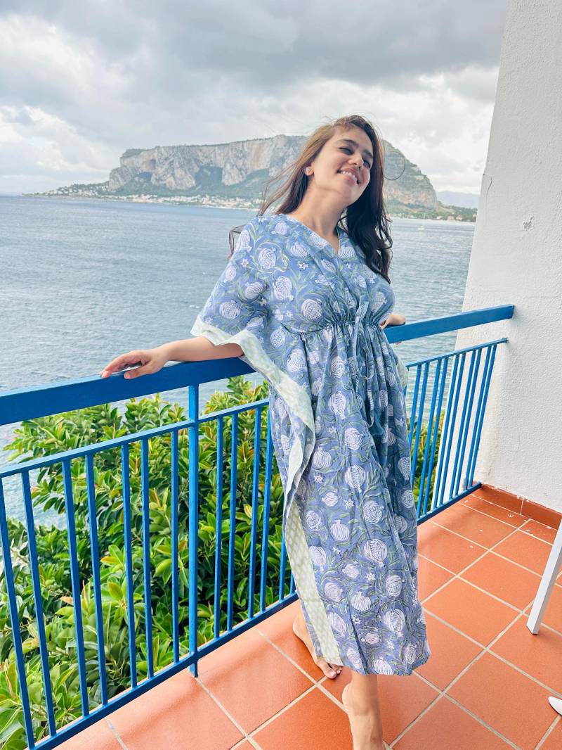 Block Print Baumwolle Kaftan | Weicher Baumwoll Leichtes Sommerkleid Bequeme Strandjacke Einheitsgröße von HausofNamaste