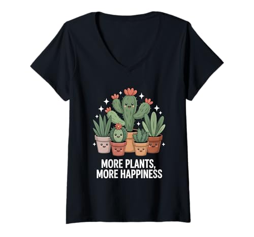 Damen More Plants More Happiness – Süße Zimmerpflanzen & Kaktus T-Shirt mit V-Ausschnitt Damen More Plants More Happiness – Süße Zimmerpflanzen & Kaktus T-Shirt mit V-Ausschnitt von Hauspflanzen Sprüche für Hausgärtner und Katus Fan