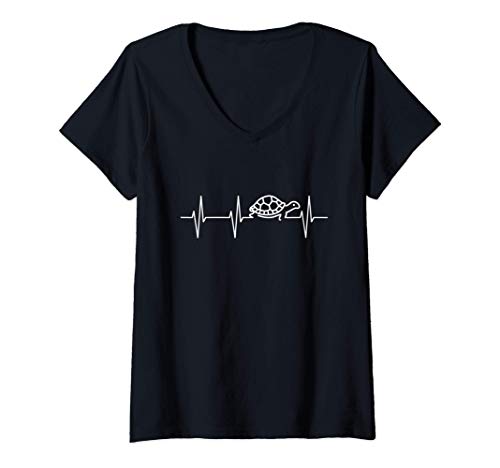 Damen Schildkröte Herzschlag T-Shirt T-Shirt mit V-Ausschnitt Damen Schildkröte Herzschlag T-Shirt T-Shirt mit V-Ausschnitt von Hausschildkröte & Haustier Besitzer