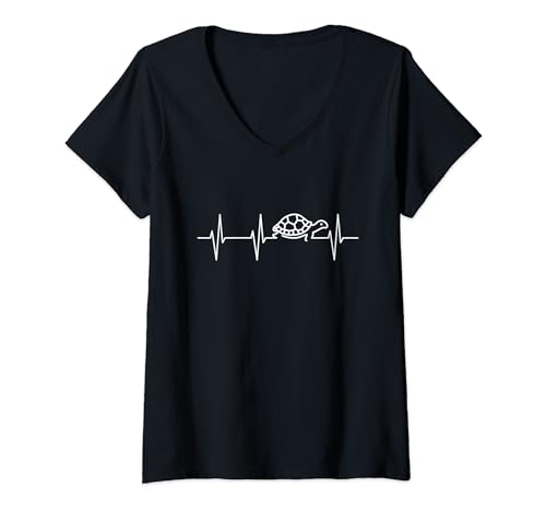 Damen Schildkröte Herzschlag T-Shirt mit V-Ausschnitt Damen Schildkröte Herzschlag T-Shirt mit V-Ausschnitt von Hausschildkröte & Haustier Besitzer
