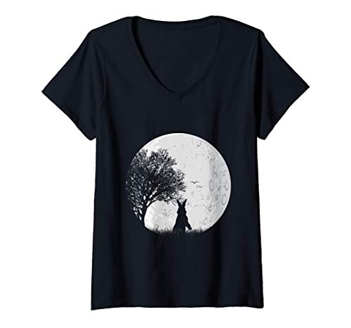Damen Osterhase Geschenkidee Kaninchen Mond Hase T-Shirt mit V-Ausschnitt Damen Osterhase Geschenkidee Kaninchen Mond Hase T-Shirt mit V-Ausschnitt von Haustier Geschenk Hasen T-Shirts