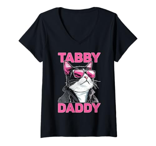 Damen Tabby Daddy Stolzer Katzenvater T-Shirt mit V-Ausschnitt Damen Tabby Daddy Stolzer Katzenvater T-Shirt mit V-Ausschnitt von Haustier Katze Katzenartig Vater