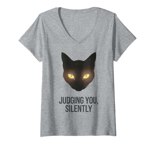 Damen Lustige Katze Urteilt Still Humor T-Shirt mit V-Ausschnitt von Haustier Liebhaber Sarkasmus Geschenk Niedlich
