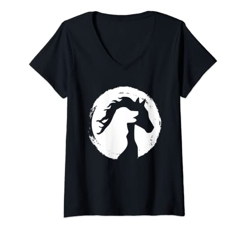 Damen Hund Pferde Motiv Reiter Hundebesitzer T-Shirt mit V-Ausschnitt Damen Hund Pferde Motiv Reiter Hundebesitzer T-Shirt mit V-Ausschnitt von Haustier Pferde Hundehalter Bekleidung