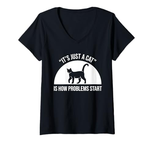 Damen Its Just A Cat Is How Problems Start Pet Sitter T-Shirt mit V-Ausschnitt von Haustiersitter Hundesitter Designs Ideen