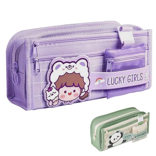HautStore Lila Federmäppchen mit 4 Fächern, Mäppchen mit Kleine Hängetasche, Bleistiftbox, Federmappe, Federtaschen, Schreibwarenbeutel, Schule Teenager Geschenk, Große Kapazität Pencil Case von HautStore