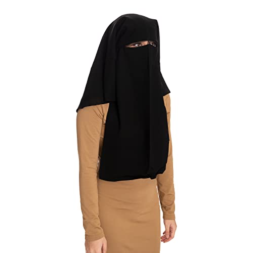 TheHijabStore.com Einteiliger dreischichtiger Saudi-Art-Niqab-muslimischer Gesichtsschleier mit Satinschnur, Schwarz, Einheitsgröße TheHijabStore.com Einteiliger dreischichtiger Saudi-Art-Niqab-muslimischer Gesichtsschleier mit Satinschnur, Schwarz, Einheitsgröße von Haute Hijab