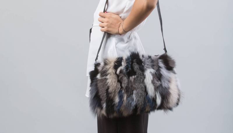 Multicolor Fuchspelz Schultertasche Leder Clutch von Hauteacorn