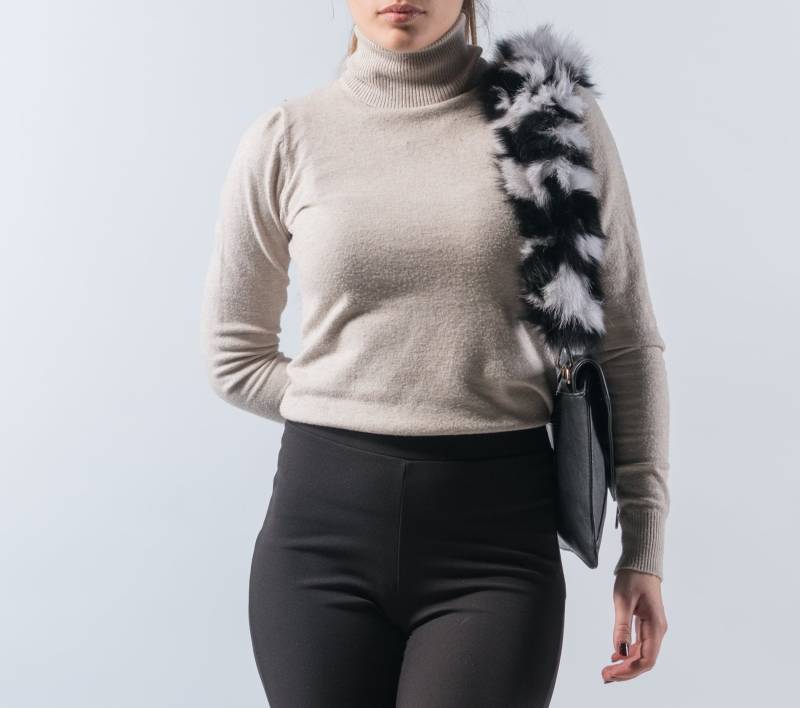 Schwarz & Weiß Fuchsfell Taschengurt Schultergurt Aus Leder | 70 cm von Hauteacorn