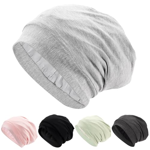 Hautton Doppelseitige Satinhaube, Nachtmütze zum Schlafen, Seidenhaar Kopfbedeckung für Frauen Männer Teens Locken Zöpfe lange Haare -Grau von Hautton