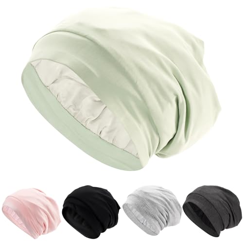Hautton Doppelseitige Satinhaube, Nachtmütze zum Schlafen, Seidenhaar Kopfbedeckung für Frauen Männer Teens Locken Zöpfe lange Haare -Grün von Hautton