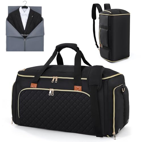 Hautton Faltbarer Kleidersack Reisetasche，2 in 1 Anzugtasche Reise Kleidersack mit Schuhfach Nassfach, Reisetasche Herren- Kleidertasche Garment Bag für Reisen Geschäfts -Shwarz von Hautton