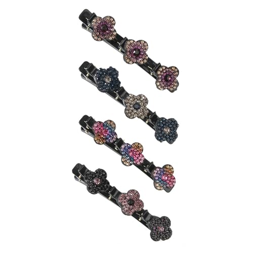 Haarspangen mit funkelnden Kristallsteinen, Doppelschicht Haarspangen für Frauen Mädchen, Glitzernde Kristall-Stein Geflochtene Haarspangen mit 3 Mini-Haarspangen, Strass-Haarspange (4 Stück A) von Hava Kolari
