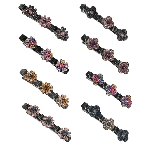 Haarspangen mit funkelnden Kristallsteinen, Doppelschicht Haarspangen für Frauen Mädchen, Glitzernde Kristall-Stein Geflochtene Haarspangen mit 3 Mini-Haarspangen, Strass-Haarspange (8 Stück) von Hava Kolari