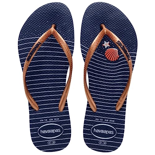 Havaianas Flip-Flops für Damen, schmal, nautisch, Marineblau, Roségold, Marineblau, 33/34 EU von Havaianas