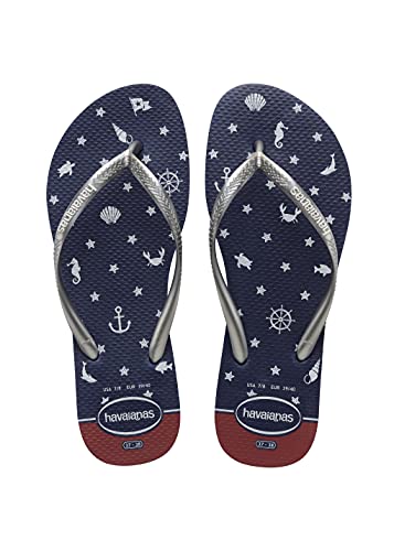 Havaianas Damen Slim Nautical Flip flops, Navy / Silber 33/34 EU von Havaianas