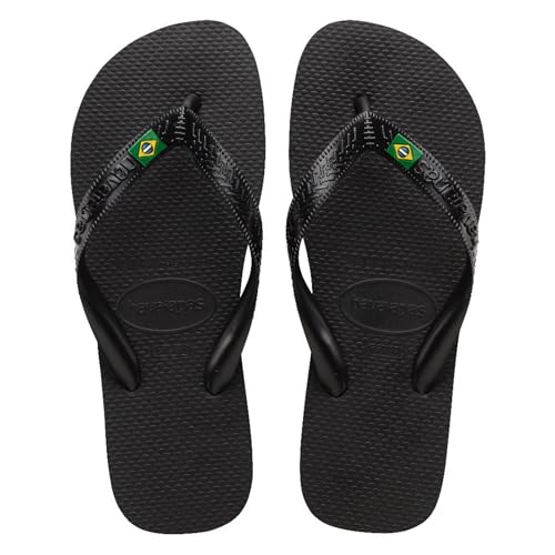 Havaianas - Top Brasil, Bequeme, Robuste und Leichte Badelatschen, mit Rutschfesten Sohlen, Brasilien-Flagge auf den Riemen, Unisex Erwachsene, Schwarz, 35/36 EU von Havaianas