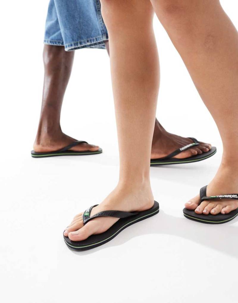 Havaianas - Unisex-Zehenstegsandalen in Schwarz mit brasilianischem Logo von Havaianas