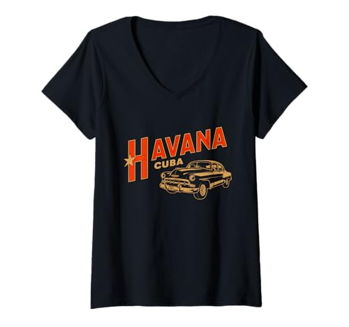 Damen Havanna Kuba Oldtimer Retro Vintage Reise Geschenk T-Shirt mit V-Ausschnitt Damen Havanna Kuba Oldtimer Retro Vintage Reise Geschenk T-Shirt mit V-Ausschnitt von Havana Cuba Classic Car Retro Cuban Gifts